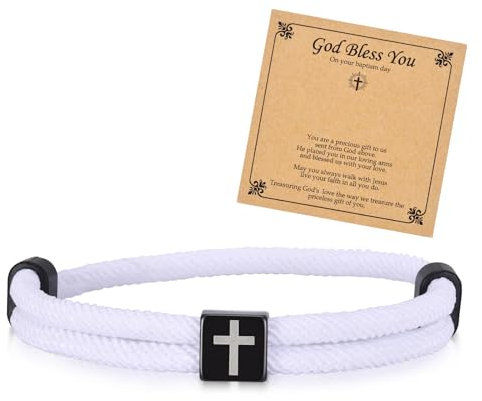TempBeau Herren-Armband, schwarzes Kreuz: geflochtenes Herren-Armband, verstellbar, 1 Packung, 2 Stück, Paracord, christlicher Glaube, für Ihn, Vater, Sohn, Freund, Ehemann, Frauen, Schmuck, Geschenke