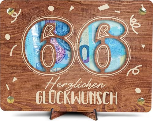 66 Geburtstag - XL Geldgeschenk aus Holz inkl. Ständer | Geschenk 66. Geburtstag - 66 Geburtstag Frauen, 66 Geburtstag Männer, 66 Geburtstag, 66. Geburtstag Frauen, 66 Geburtstag Deko
