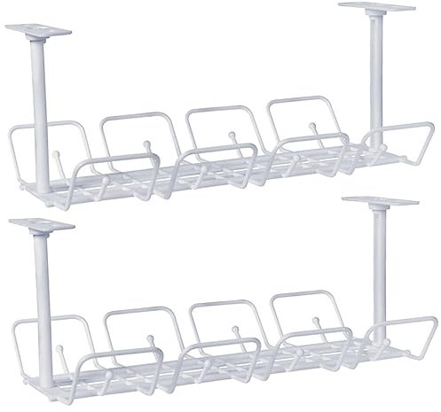 Homoyoyo under Desk Cord Management Tray 2pcs No Drill Cable Organizer Basket for Office and Home Computer Wire Storage White
