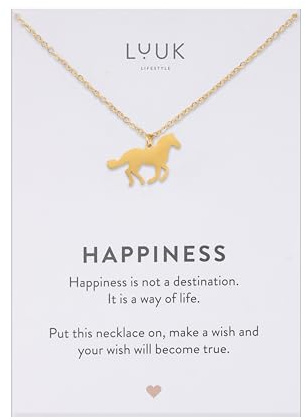 LUUK LIFESTYLE Halsketten mit Anhänger und Happiness Spruchkarte | aus wasserfestem Edelstahl, filigranes Design, moderner Damenschmuck, Geschenkidee, Silber, Gold, Rosé