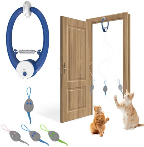 Giocattolo interattivo per gatti da interni, ricaricabile tramite USB, da appendere alla porta, automatico, retrattile, giocattolo elettronico per gattini, giocattolo con piume e corda attaccata con 3