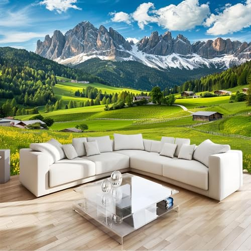 Carta da Parati Campagna Di Montagna Innevata 300 x 210 cm Non Tessuto Fotomurali per Moderna Camera da Letto Soggiorno Parete di sfondo TV Fotomurale Stampe Decorative