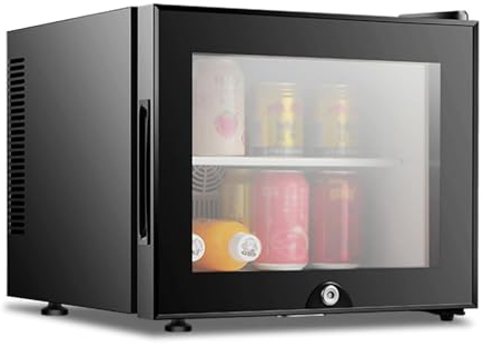 COYEUX 20L Mini Fridge, Table Top Mini Beer & Wine Fridge, With Lock Glass Door, Low Noise Energy Saving, for Hotel Rooms Dormitory