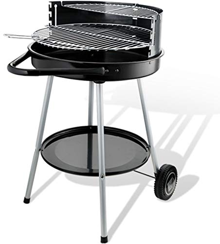 MYVVKIA BBQ-Grill, Tragbarer Holzkohlegrill Für Picknick Im Park, Großer Außengrill Mit Beweglichen Rollen, Grillnetz Höhenverstellung In 4 Stufen