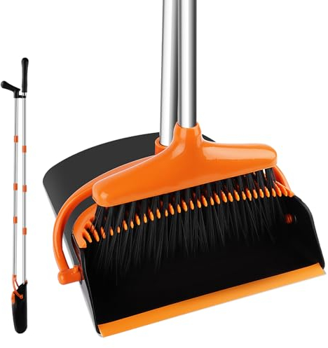 talifoca Besen und Kehrschaufel Set, Aufrechter Kehrmaschine und Kehrschaufel Combo, Kehrmaschine und Kehrschaufel Langem Griff für abnehmbares und klappbares Besen für die Bodenreinigung in Küche
