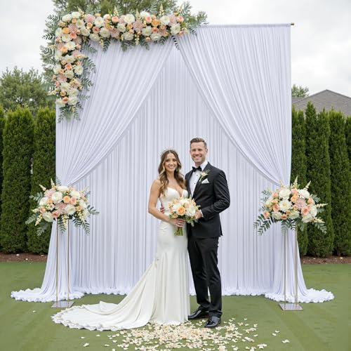 2 pièces 1,5×2,45 m Blanc Rideaux de Fond pour Mariage, Fête 100% Polyester Sans Plis Rideaux de Fond Blanc pour Anniversaire, Baptême, Douche de Bébé, Douche de Mariée, Mur de Photos