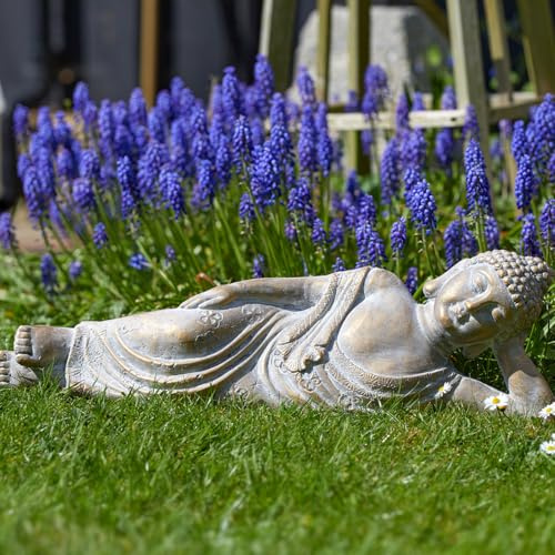 mysmartbuy.com Reclining Buddha – Indoor Outdoor Home Garden Ornament Sculpture Decoration with Brushed Gold Finish for Paths, Borders, Flowerbed, Patio, Yard – Measures H18.5 x W59 x D12.5cm