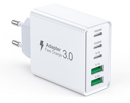 USB C Ladegerät,5-Port USB Mehrfach Stecker,Handy Schnellladegerät QC+PD 3.0 Adapter USB C Netzteile Fast Charger für iPhone 16/15/14/13/12/11/Pro Max/XS/XR/8/7/Samsung