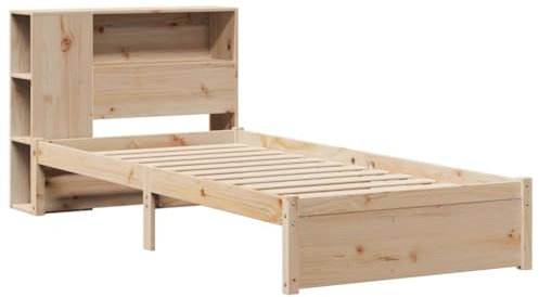 vidaXL Massivholzbett, Bett mit Bücherregal ohne Matratze, Bettgestell mit Lattenrost, Holzbett Einzelbett für Schlafzimmer, 100x200cm Kiefernholz