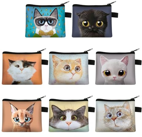 Sixfolo 8 Piezas Mini Monedero Gato con Cremallera,8 Estilos