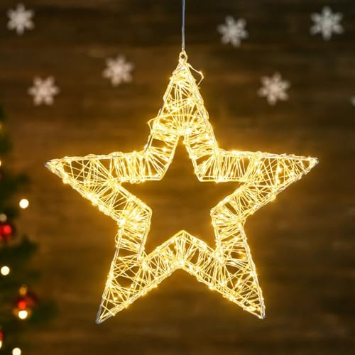 LED Metall Stern 50 cm XL mit 860 warmweißen LEDs – großer Weihnachtsstern außen aus Metall mit Timer IP44, 5 m Kabel, LED Leuchtstern Outdoor XXL für Fenster Balkon Garten Weihnachtsdeko Stern