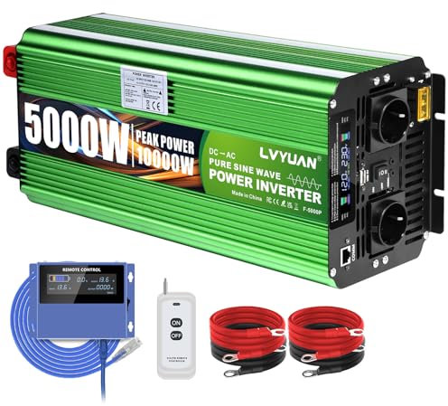 LVYUAN Convertisseur 12V 220V Pur Sinus 5000W /10000W Convertisseur de Tension Transformateur Onduleur avec télécommande sans Fil et télécommande Filaire LCD