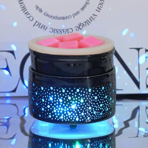 Wax Melt Burner with Silicone Dish Ceramic 3-in-1 Oil Burner Electric Candle Wax Warmer Melter Fragrance Heating Plate for Scented Waxs Home Office Bedroom Aromatherapy Gift& Décor-Black