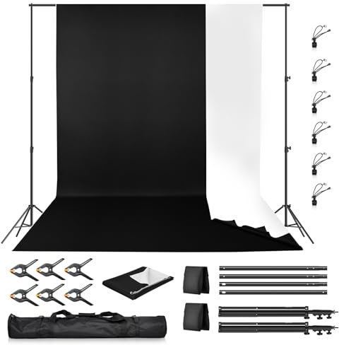 EMART Kit de support de toile de fond réversible 2 en 1 de 2 x 3 m pour photographie avec fond blanc et noir pour décoration photo, fête, studio vidéo