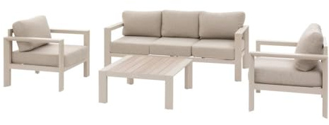 Hespéride - Salon Bas de Jardin Evasion 5 Places Beige - Aluminium traité Anti-Rouille et Oléfine - Coussins Déhoussables, Déperlants - Mobilier d'Extérieur pour Jardin, Patio