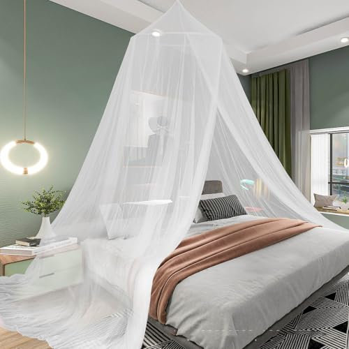 White Mosquito Net Bed Canopy for Girls Princess Baby Kids Adult, Canopy Bed Curtains for Twin to King Size Bed, Dome Bed Tent for Indoor Decor Bedroom Reading Nook Outdoor Camping, Yard, Garden