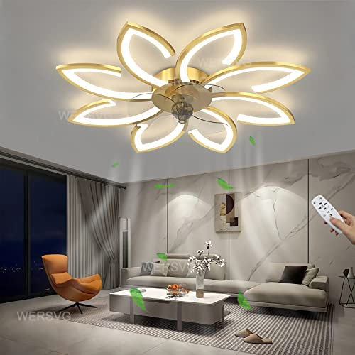 Ventilatori da soffitto moderni con design a fiore integrato da 72 W, ventilatore a LED silenzioso, ventilatore da soffitto dimmerabile, illuminazione per soggiorno, sala da pranzo, camera da letto,