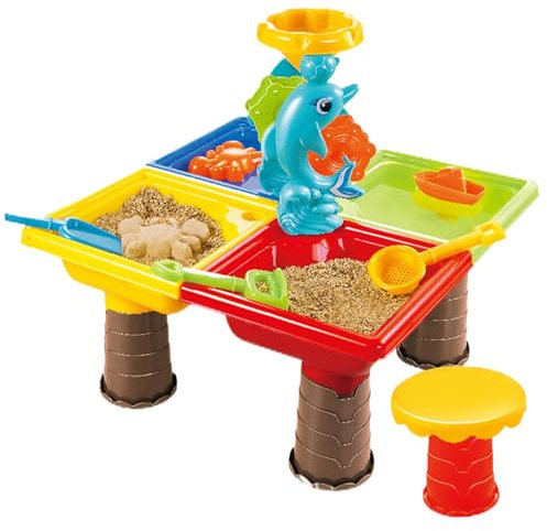 Wassertabelle 1 Setzen Sie farbenfrohen Sandtisch mit niedlichem Delphin-Abs-Sensory Interactive Parent-Kind-Entwicklungswasser und Sand für den Innenrand im Freien, Quadrat |.Und