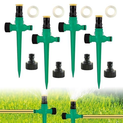 ISparbox 4 Piezas Aspersores de Riego Cesped, Aspersor Jardin Multifunción, Aspersor de Jardín Giratorio 360°, Aspersors de Césped Rociador para Manguera de Jardín Yardas Plantas(Verde)