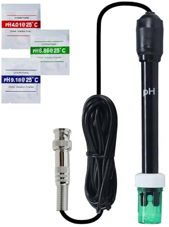 Austauschbare pH-Elektrode mit BNC-Anschluss 300 cm langes Kabel inkl. Kalibrierpulver für pH-Meter, Controller, Wasseranalysen, Labore, Pools & Spas