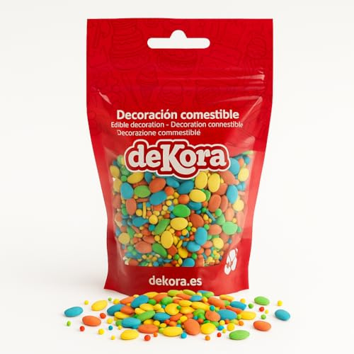 dekora - Confeti de Azúcar Mix Huevos y Maná – 100g | Sprinkles Sin Gluten ni Lactosa | Decoración Comestible para Repostería Profesional y Casera | Blíster con Cierre Zip