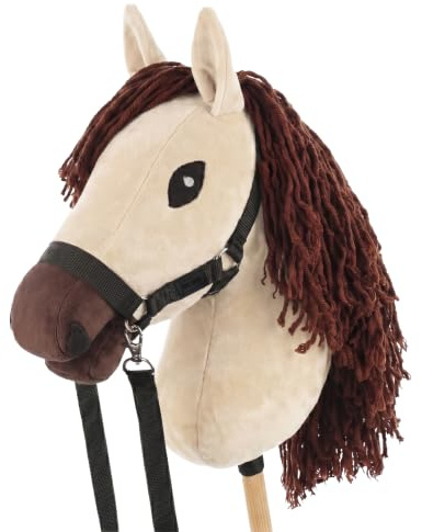 SKIPPI Hobby Horse Biskuit, Hobby Horsing Steckenpferd mit Halfter, Zügeln | Großes Steckenpferd A3, Hellbeiges Hobby Horsing Pferd mit Zubehör, Ecru, Mandel