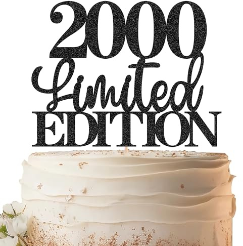 EONNCNT Décoration de gâteau 2000 – Noir pailleté « Happy 25th Birthday » - Fournitures de décoration de gâteau « Cheer to 25 Years » - Décoration de gâteau pour 25e anniversaire - Accessoires de