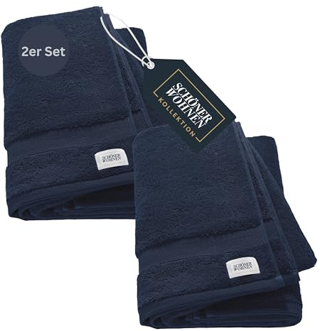 SCHÖNER WOHNEN 2er Set Premium Handtuch 50x100 cm - saugstark - Luxus Handtücher Blau 2teilig - 100% Baumwolle - flauschig weich - als Handtuch-Set kombinierbar - Frottiertücher - Öko-Tex
