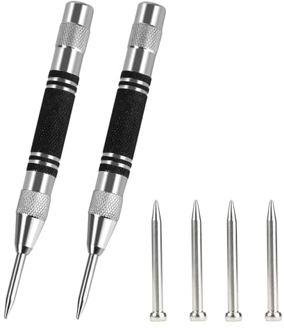 Crozgan 2Pcs Automatic Center Punch with 4 Replacement Tips,Heavy Duty Spring Loaded,5 in Spring Loaded Center Punch Adjustable Tension for Metal,DIY,Perforation Work