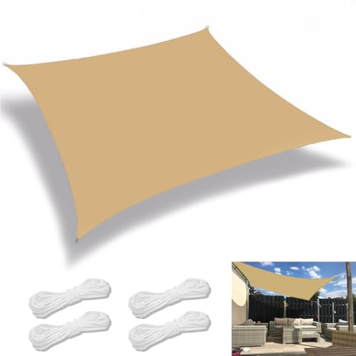 Sun Shade Sail, 3x3m Waterproof Rectangle Sunscreen Awning Canopy, Shade Sail 95% UV Block with Free Rope, for Outdoor, Garden, Patio, Yard, Party, Balcony(Beige)