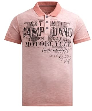 Camp David Herren Poloshirt Oil Dyed mit Used Prints Old Peach, XXXL