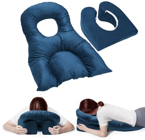 Almohada facial para dormir después de una cirugía ocular,almohada boca abajo con orificio para dormir después de una cirugía ocular,reposacabezas de masaje para el hogar,equipo de recuperación (Azul)