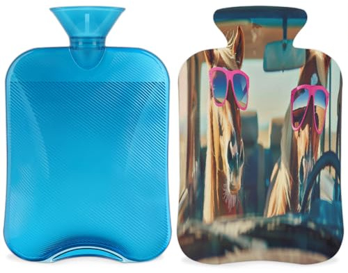 Entemne Wärmflasche, 2 l, lustiges Bauernhoftier-Pferd, Wärmbeutel mit Bezug, wiederverwendbare Therapie-Tasche zur Schmerzlinderung, Menstruationskrämpfe, Muskelkater, Winterwärme Geschenk