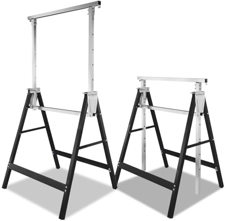 Jaxguom Arbetsbock, set om 2, höjdjusterbar i 7 steg (80–130 cm), byggnadsställningsbock, 400 kg per par lastkapacitet, vikbock, bockar, vikbara för hem, verkstad och trädgård, svart