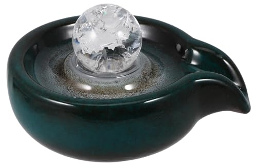 Mikikit Fontaine à Eau en Céramique Décorative pour Jardin, Sortie Cascade Extérieure Boule Cristal Vert Paon, Accessoire Fontaine Bassin pour Bassin et Décoration de Paysage