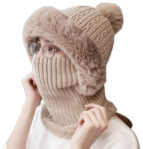 Cappelli da donna in maglia | Scaldacollo impermeabile al vento | Sciarpa da testa invernale resistente al vento - per escursioni in bicicletta da viaggio e snowboard per donne e nonna E, Colore panna