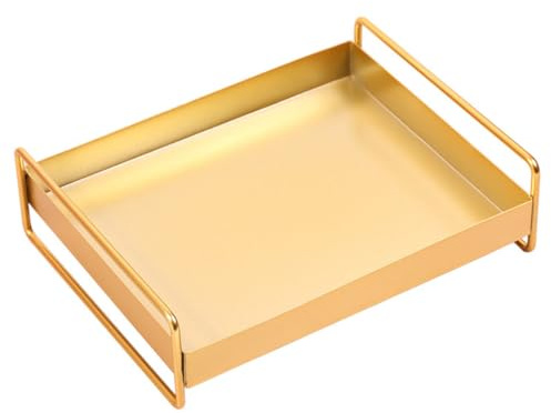 LRXIYODE Plateau de Rangement Métal Doré Grand Format pour Bureau et Cosmétiques, Bac de Rangement Élégant Multifonctionnel pour Bijoux et Accessoires, Adapté la Maison et Espace