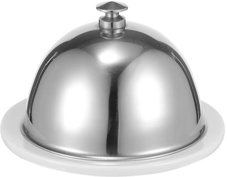 GRIRIW Plat à Beurre en Céramique Ronde avec Couvercle en Inox Beurrier Ménager pour Conservation Support de Stockage de Beurre et Assiette à Dessert Pratique Maison la Cuisine et