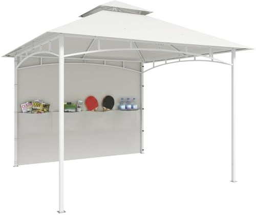 Outsunny Pavillon de Jardin 3 x 3 m Toit Double Tonnelle de Jardin Crème | Rideaux, Poches de Rangement, Crochet de Plafond, Structure Métallique Solide