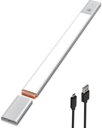 EZVALO Schrankbeleuchtung Kabellos 50CM, Abnehmbarer Akku, Touch Dimmbar Unterbauleuchte Küche LED 3 Farbtemperaturen, Magnetische Schranklicht mit Bewegungsmelder für Kleiderschrank Treppe