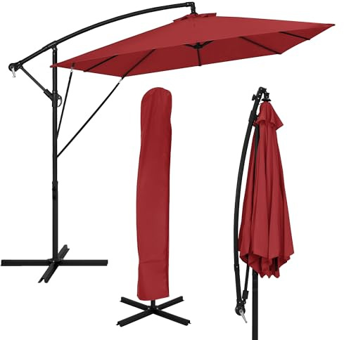 ML-Design Ampelschirm Ø 330 cm, eckig, Rot, Alu Sonnenschirm mit Kurbel, Gartenschirm UV50+ Sonnenschutz & wasserabweisend, Marktschirm 360° drehbar & neigbar, Terrassenschirm mit Abdeckung & Ständer