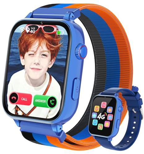 PTHTECHUS Smartwatch Kinder GPS, 4G Smart Watch Kid mit Videoanruf Voice Chat Spiele Schulmodus Wecker Schrittzähler Taschenrechner, 2X Armbänder Kinderuhr für Mädchen Jungen 4-12 Jahren (Blau)
