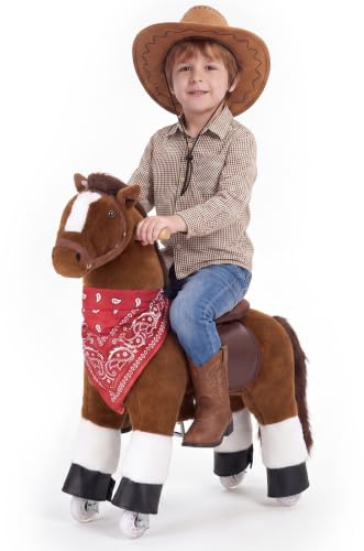 VEVOR Cavallo Cavalcabile per Bambini, Pony Cavalcabile con Ruote Scorrevoli, Cavallo Giocattolo con Anello Antirollio, Sedile Rialzato, Maniglie e Pedali, Carico Massimo 50 kg, per Bambini 3-8 Anni