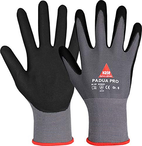 10 Paar Hase Safety Gloves Padua Pro Montagehandschuhe Arbeitshandschuhe mit Nitrilbeschichtung, Angenehmer Tragekomfort, Ideal für Handwerk, Automotive, Industrie, Gr. M (08)
