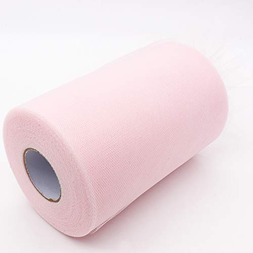BIT.FLY Tüllstoff Tüll Rolle - 15cm x 91,4m Weiß Rosa Tüll Wedding Decoration Tüllband für Hochzeit Auto Dekoration Tisch Deko DIY Party Feier Bogen Geschenk Box Dekoration