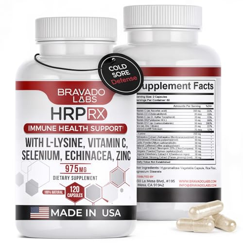 Bravado Labs L-Lysine 250mg Capsules – Immune & Cold Sore Support – Vegan, Non-GMO, Allergen-Free, 3rd-Party Tested, Lisina 1000 mg Organica - Made in USA