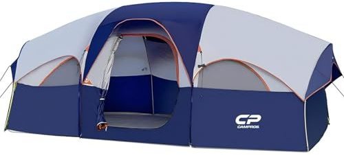 CAMPROS Zelt-8-Person-Campingzelte, Wasserdicht Winddicht Familienzelt, 5 Große Mesh-Fenster, Doppellagig, Tragbar mit Tragetasche, Für Alle Jahreszeiten - Aktualisiert Blau