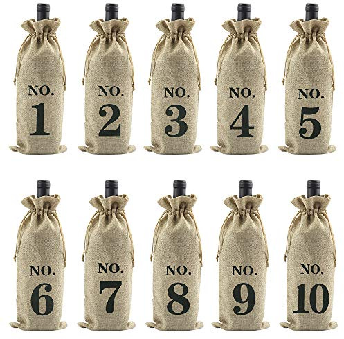 KLYNGTSK 10 PCS Bolsas de Vino de Yute Bolsas de Regalo de Vino con Cordón Bolsa Botella Vino Reutilizables Bolsas de Regalo de Vino Envoltura de Botella para Cata de Vinos Fiesta Boda Navidad
