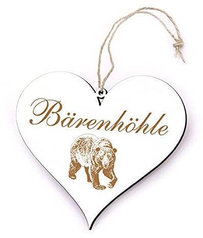 Schild Herz Holzschild graviert - BÄRENHÖHLE - Dekoschild zum Anhängen 13x12cm | Dekolando Home Accessoires