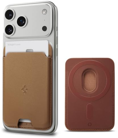 Spigen Valentinus MagFit MagSafe Kartenhalter 2-Karten Kompatibel mit iPhone 17/16/15, andere MagSafe-Modelle und Google Pixel 10-Serie mit Pixelsnap - Braun